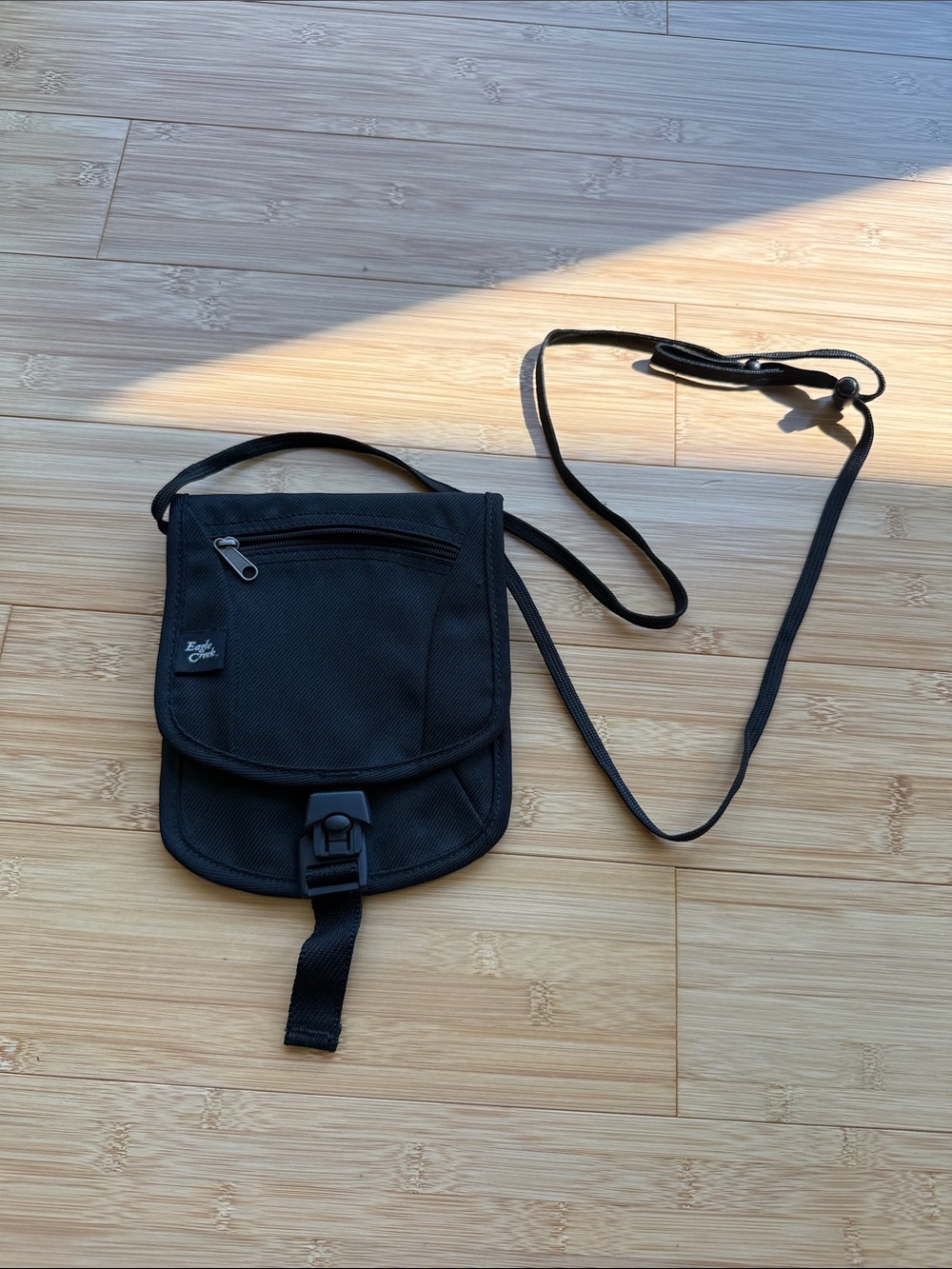 Eagle Creek black hidden crossbody travel pouch passport protection belt bag